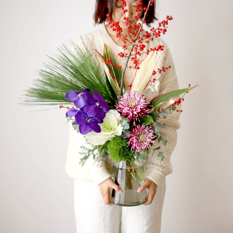 お正月ブーケ＆ベースセット -紫紺-